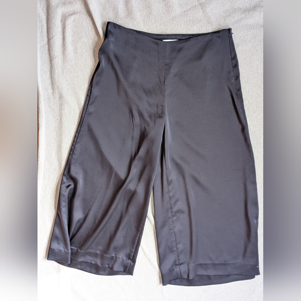 Vince Black Lustrous Satin Flowy Super Wide Leg Pants Trousers 0 XS